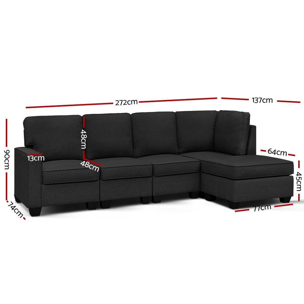 Artiss 5 Seater Modular Sofa Lounge Set in dark grey, featuring plush cushions and a stylish design, perfect for modern living rooms.