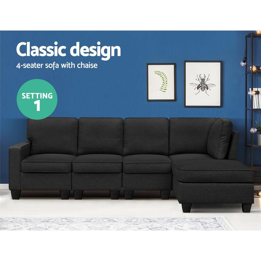 Artiss 5 Seater Modular Sofa Lounge Set in dark grey, featuring plush cushions and a stylish design, perfect for modern living rooms.