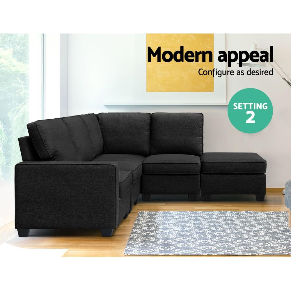 Artiss 5 Seater Modular Sofa Lounge Set in dark grey, featuring plush cushions and a stylish design, perfect for modern living rooms.