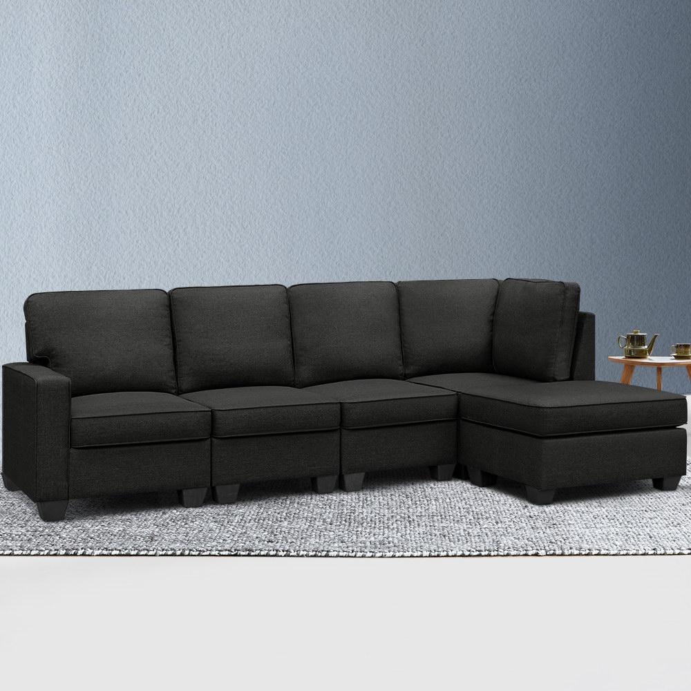 Artiss 5 Seater Modular Sofa Lounge Set in dark grey, featuring plush cushions and a stylish design, perfect for modern living rooms.