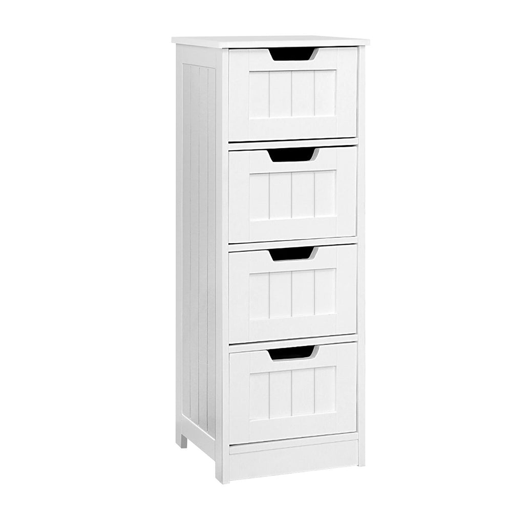 Artiss Storage Cabinet featuring a white finish, four drawers, and a rustic design suitable for various home settings.