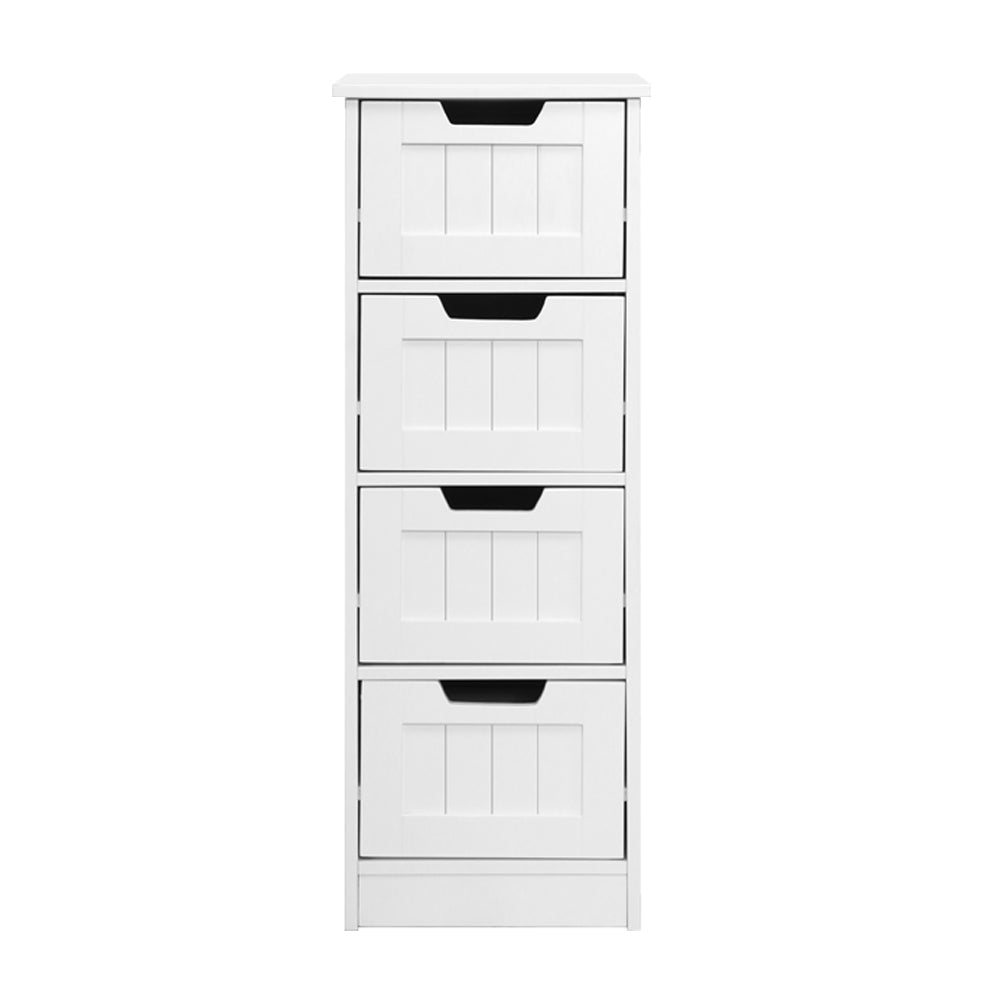 Artiss Storage Cabinet featuring a white finish, four drawers, and a rustic design suitable for various home settings.