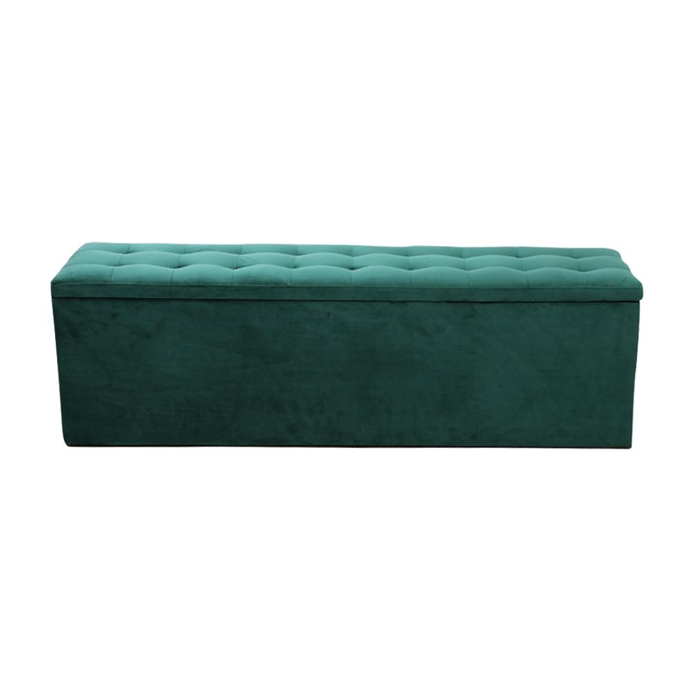 Artiss Storage Ottoman in green velvet, featuring tufted seat and lift-up lid for storage.