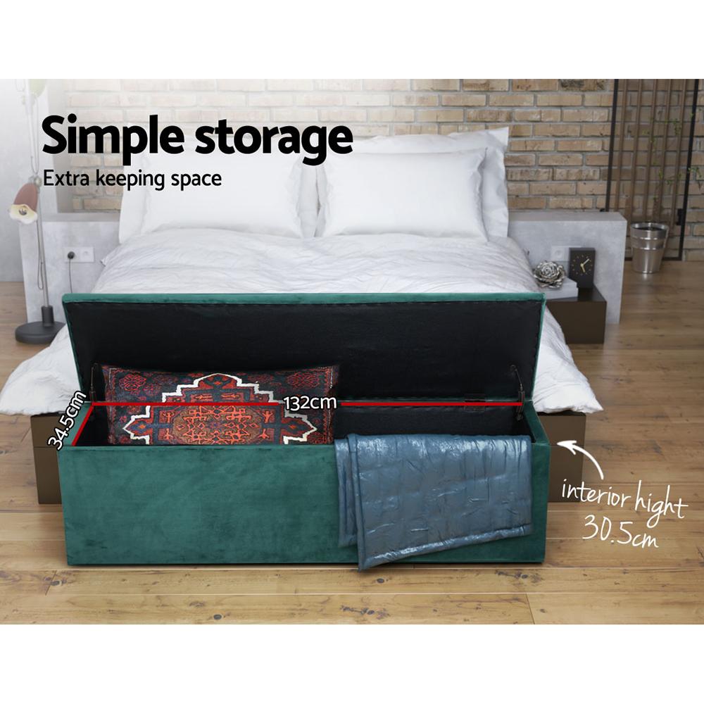 Artiss Storage Ottoman in green velvet, featuring tufted seat and lift-up lid for storage.