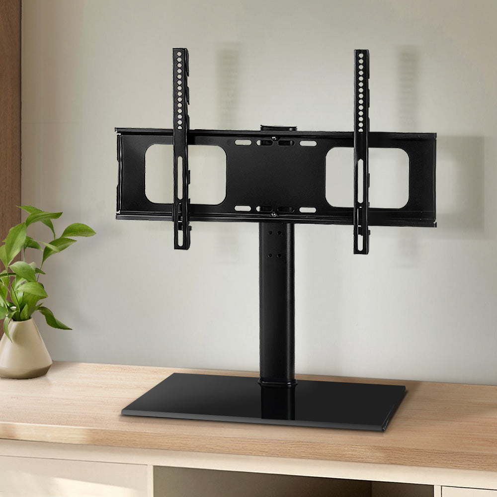 Artiss Table Top TV Swivel Mounted Stand with a sleek black finish and tempered glass base, designed for TVs from 32 to 70 inches.