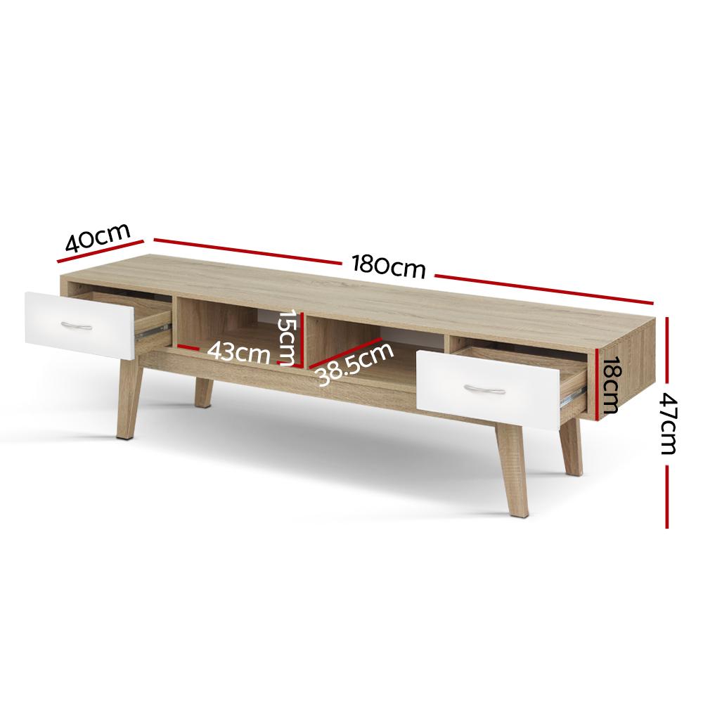 Artiss TV Cabinet Entertainment Unit in oak and white, featuring two drawers and open shelves, designed in Scandinavian style.