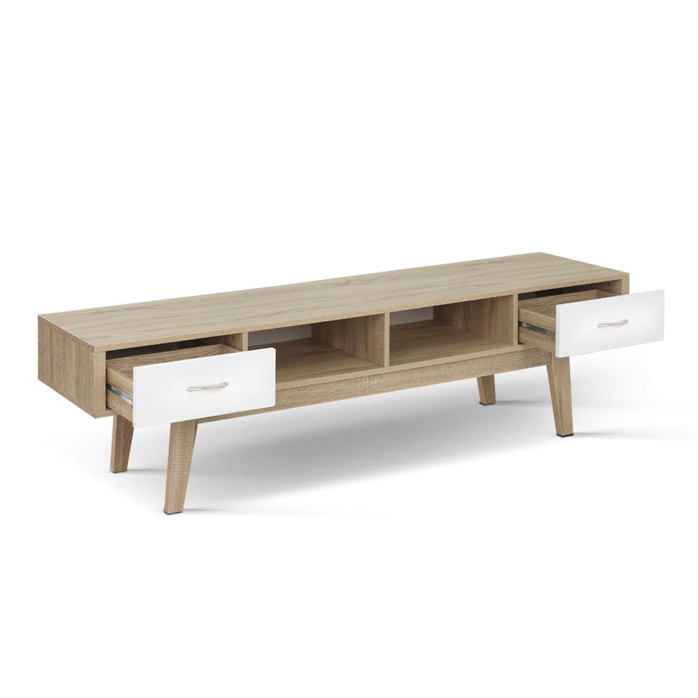 Artiss TV Cabinet Entertainment Unit in oak and white, featuring two drawers and open shelves, designed in Scandinavian style.