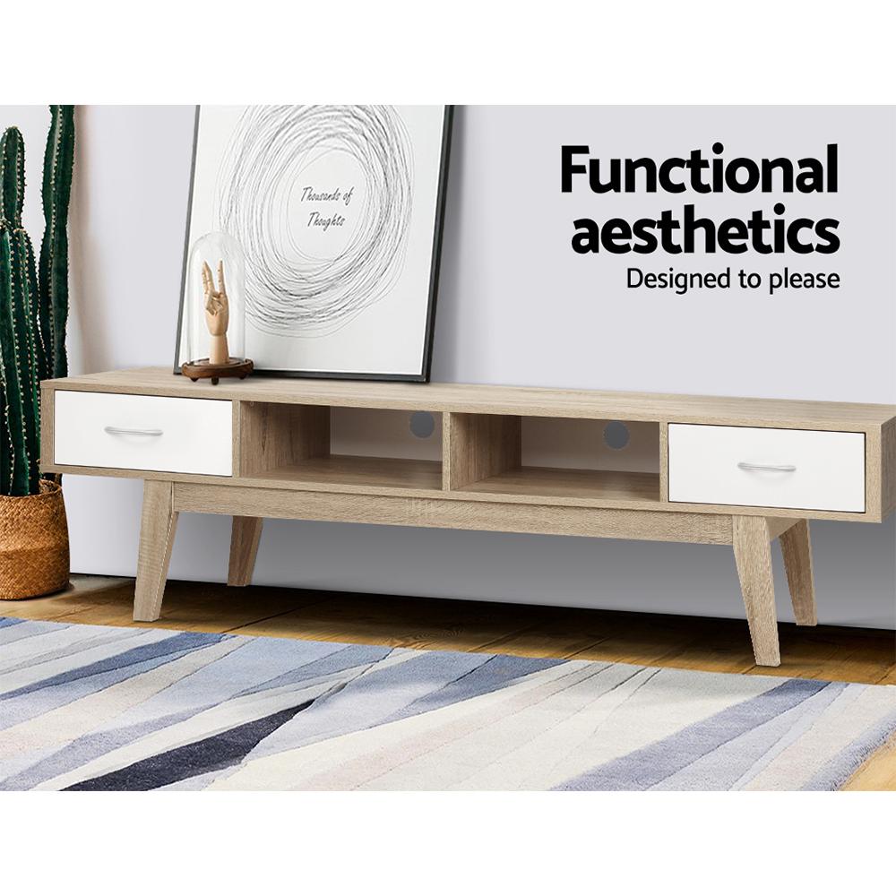 Artiss TV Cabinet Entertainment Unit in oak and white, featuring two drawers and open shelves, designed in Scandinavian style.