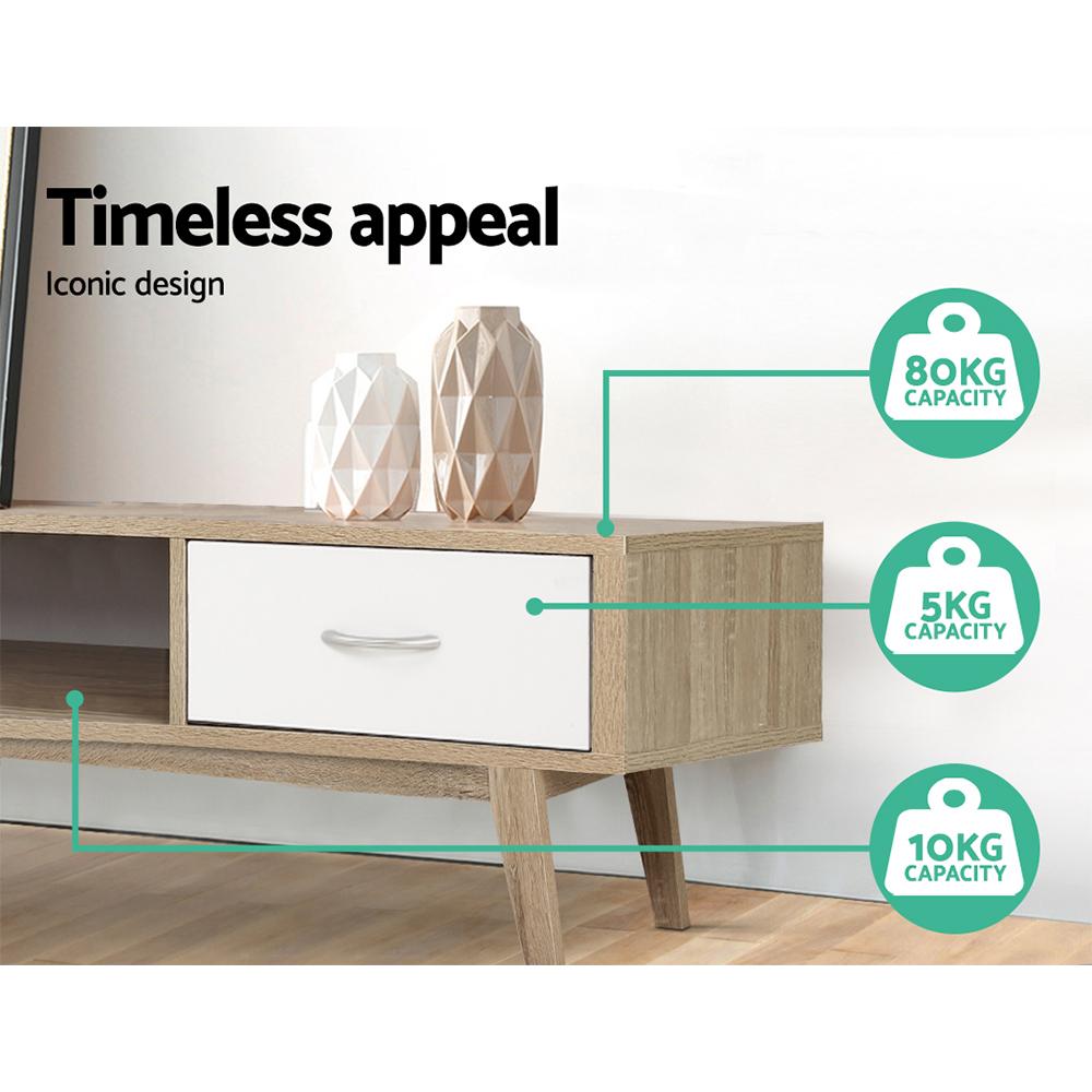 Artiss TV Cabinet Entertainment Unit in oak and white, featuring two drawers and open shelves, designed in Scandinavian style.