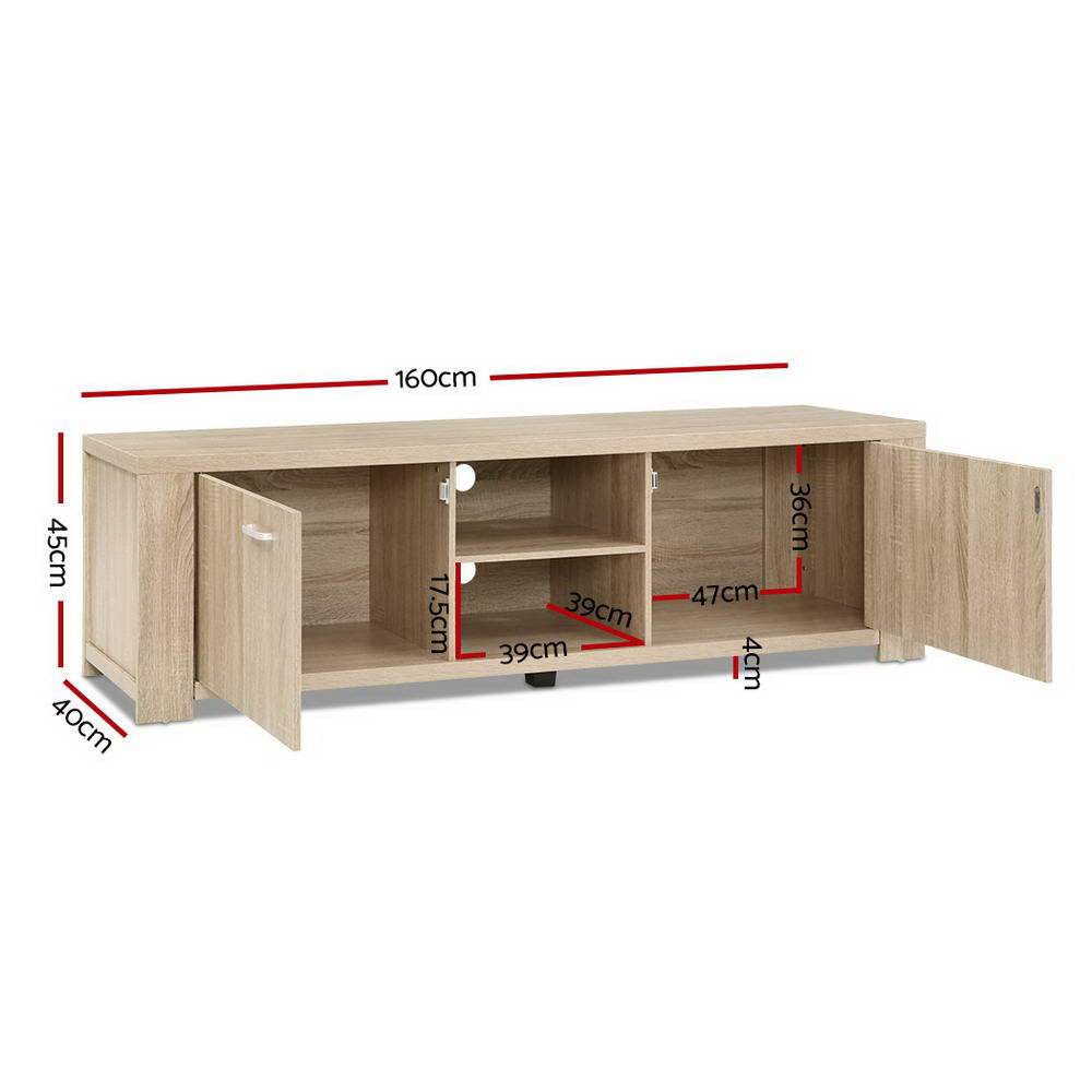 Artiss TV Cabinet Entertainment Unit in oak finish, featuring open shelves and deep cabinets for storage, showcasing a contemporary design.