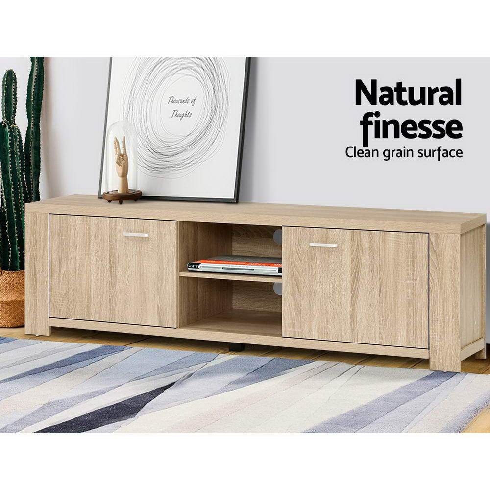 Artiss TV Cabinet Entertainment Unit in oak finish, featuring open shelves and deep cabinets for storage, showcasing a contemporary design.