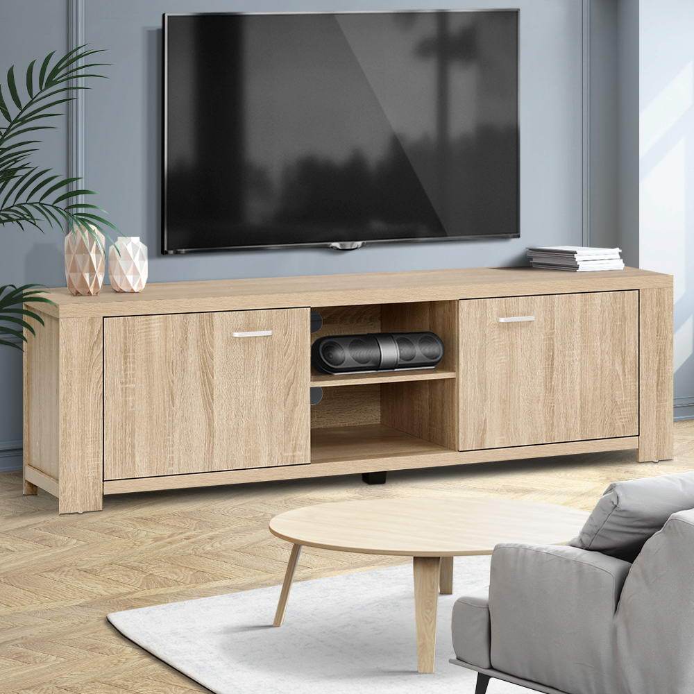 Artiss TV Cabinet Entertainment Unit in oak finish, featuring open shelves and deep cabinets for storage, showcasing a contemporary design.