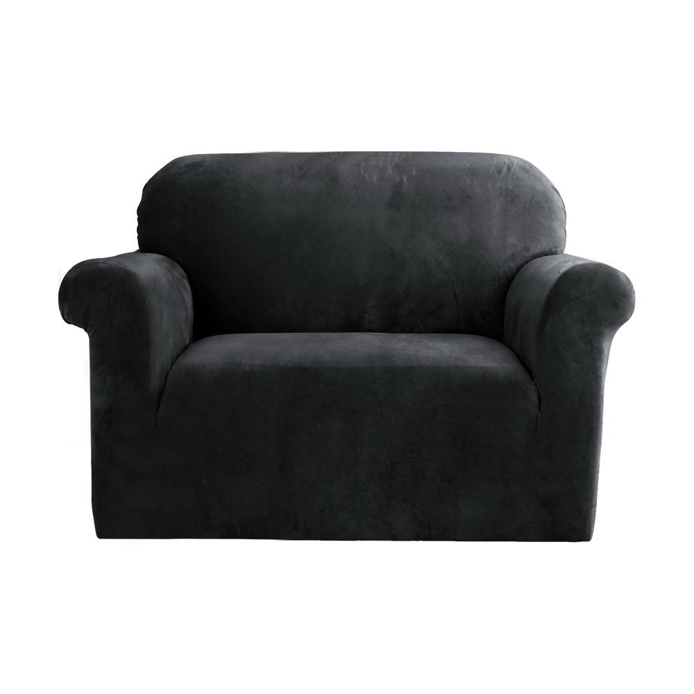 Artiss Velvet Sofa Cover in black, showcasing its plush texture and stretchable design, perfect for 1-seater sofas.