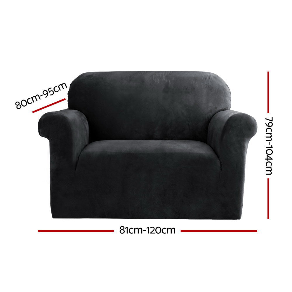 Artiss Velvet Sofa Cover in black, showcasing its plush texture and stretchable design, perfect for 1-seater sofas.