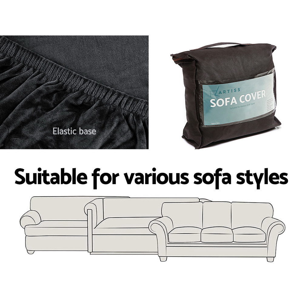 Artiss Velvet Sofa Cover in black, showcasing its plush texture and stretchable design, perfect for 1-seater sofas.