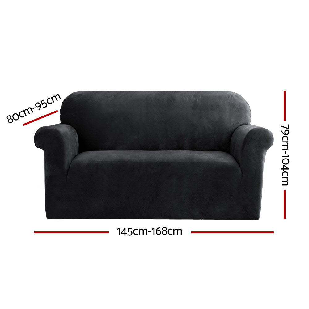 Artiss Velvet Sofa Cover in black, showcasing its plush texture and stretchable design, perfect for 2-seater couches.