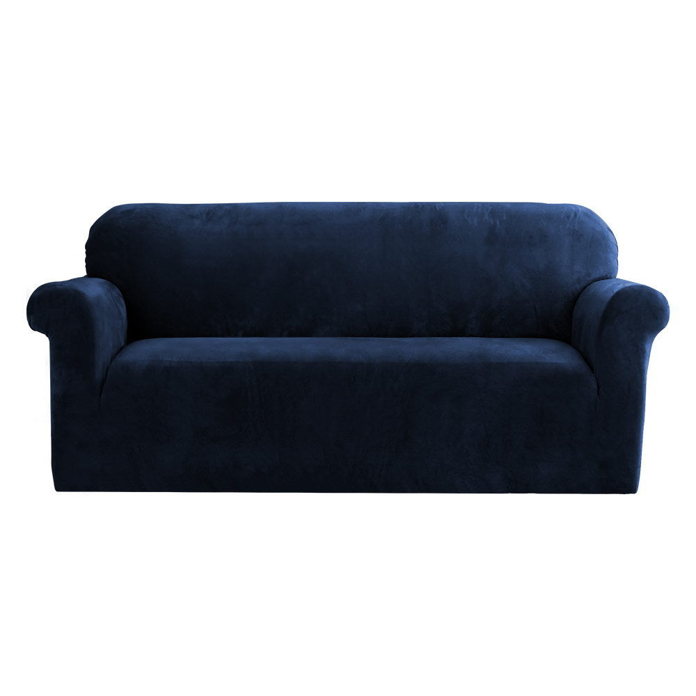 Artiss Velvet Sofa Cover in Sapphire color, showcasing its plush texture and stretchable design, perfect for 3-seater couches.