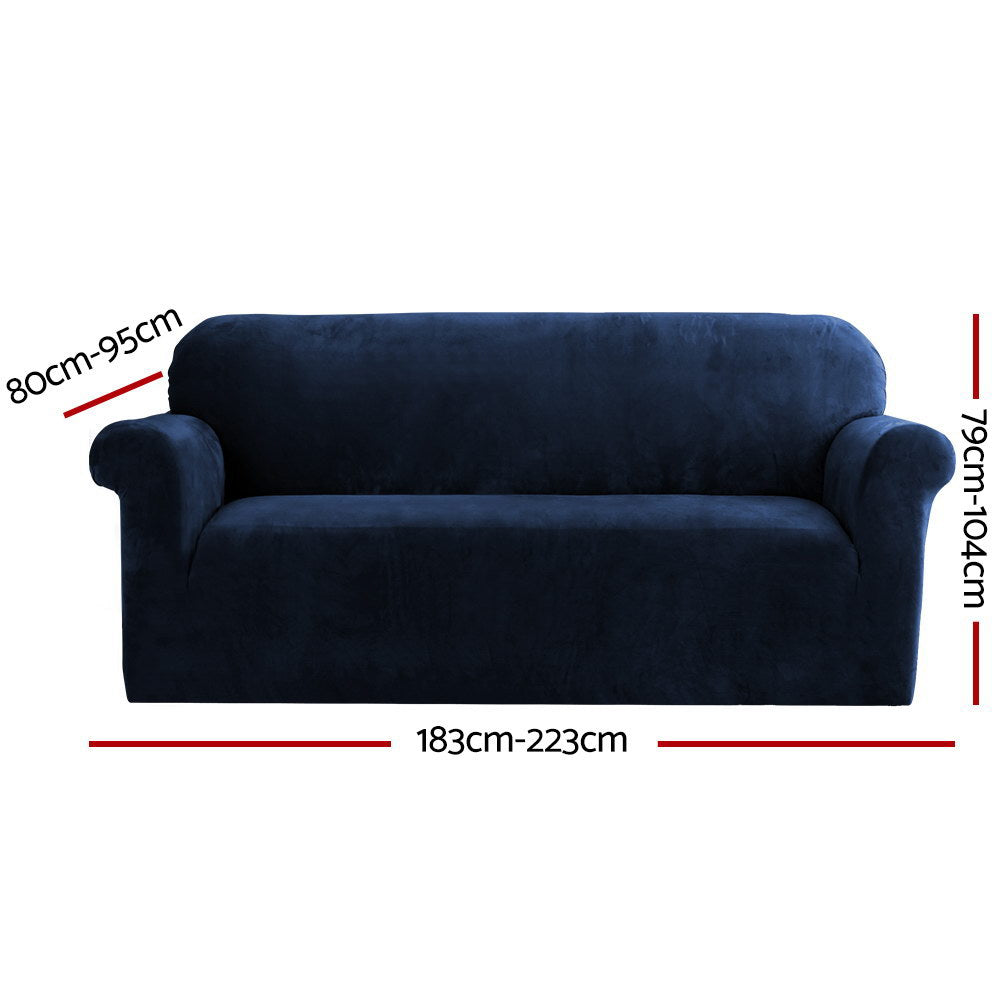 Artiss Velvet Sofa Cover in Sapphire color, showcasing its plush texture and stretchable design, perfect for 3-seater couches.