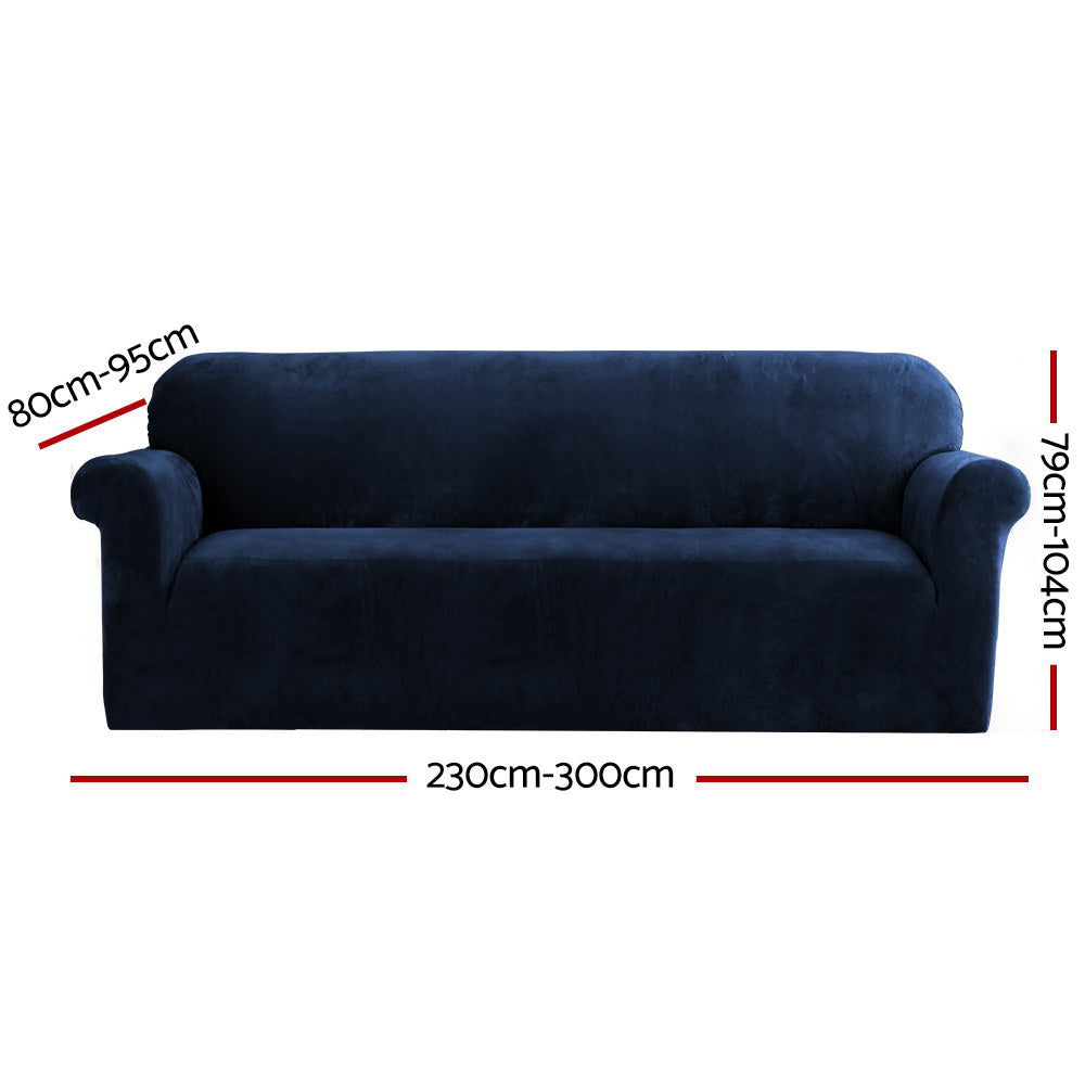 Artiss Velvet Sofa Cover in Sapphire color, showcasing its soft texture and snug fit on a 4-seater couch.