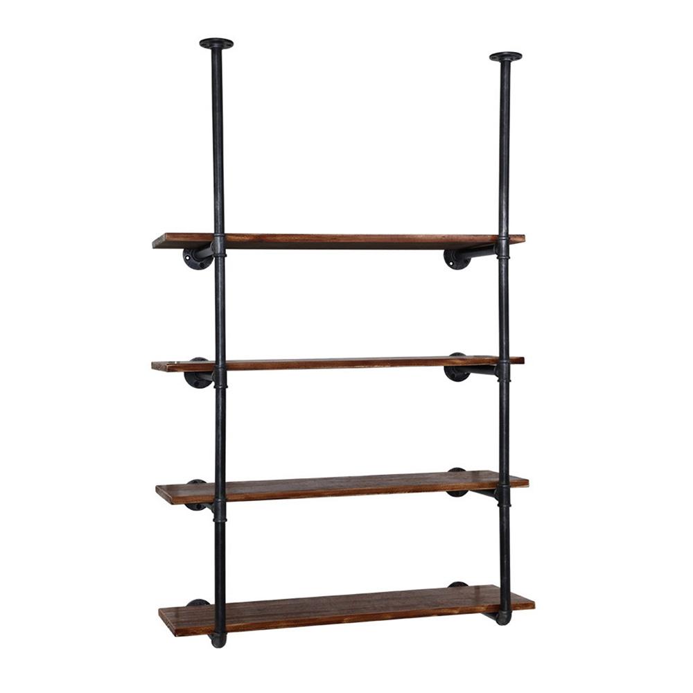 Artiss Wall Display Shelves featuring rustic industrial design with four levels of storage made from pine wood and metal pipes.