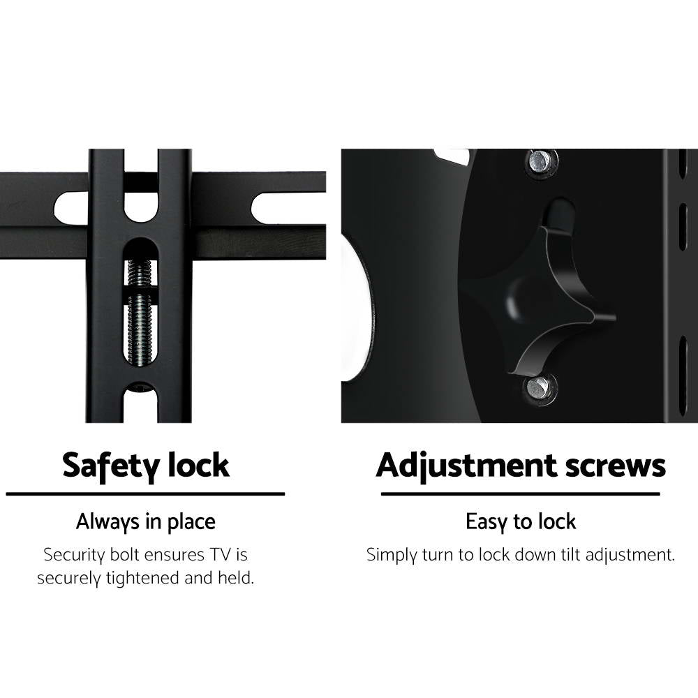 Artiss Wall Mounted TV Bracket in black, designed for TVs from 32 to 70 inches with tilting feature and safety bolt lock.