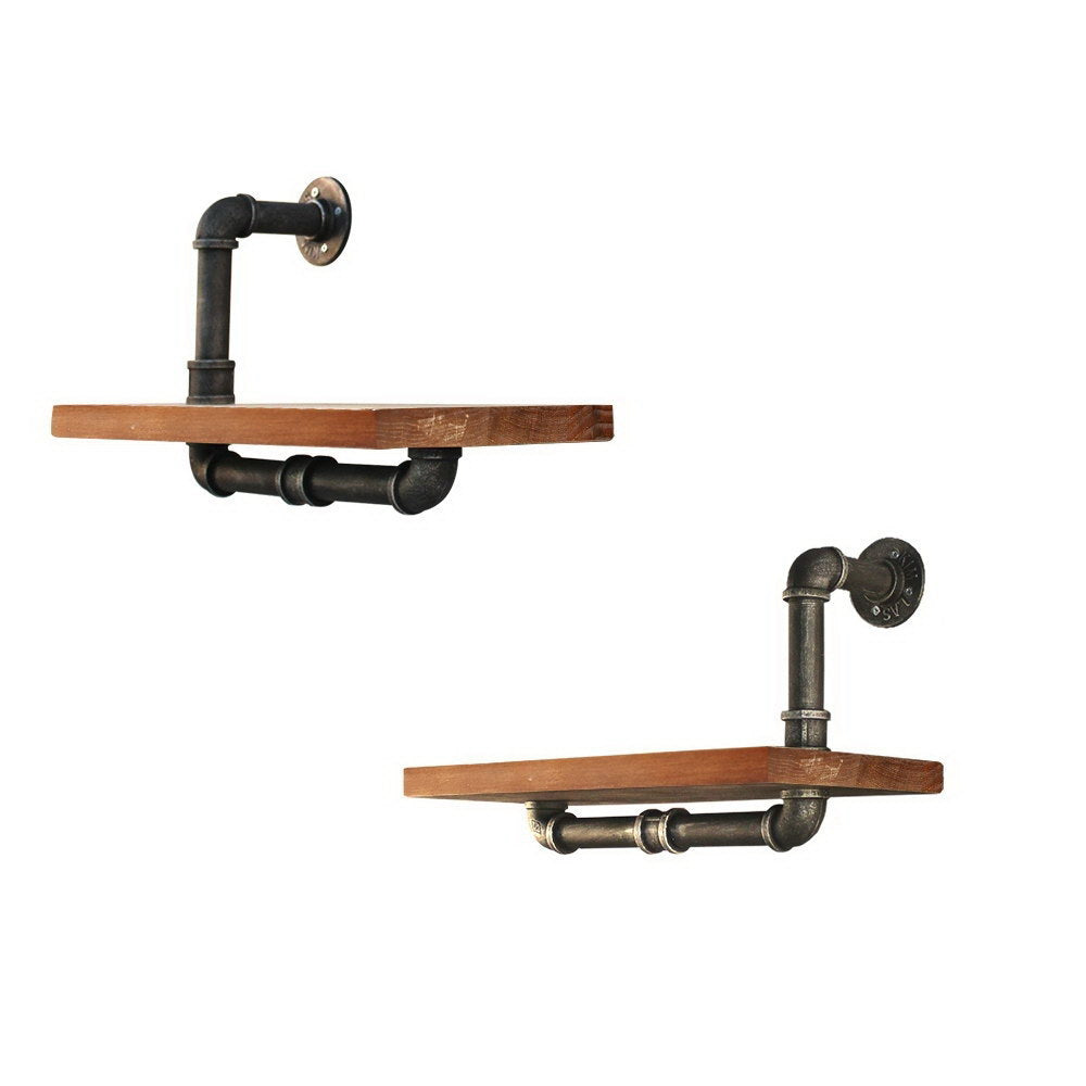 Artiss rustic wall shelves featuring industrial pipe design with solid timber planks, ideal for home and office decor.