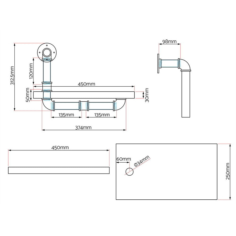 Artiss rustic wall shelves featuring industrial pipe design with solid timber planks, ideal for home and office decor.