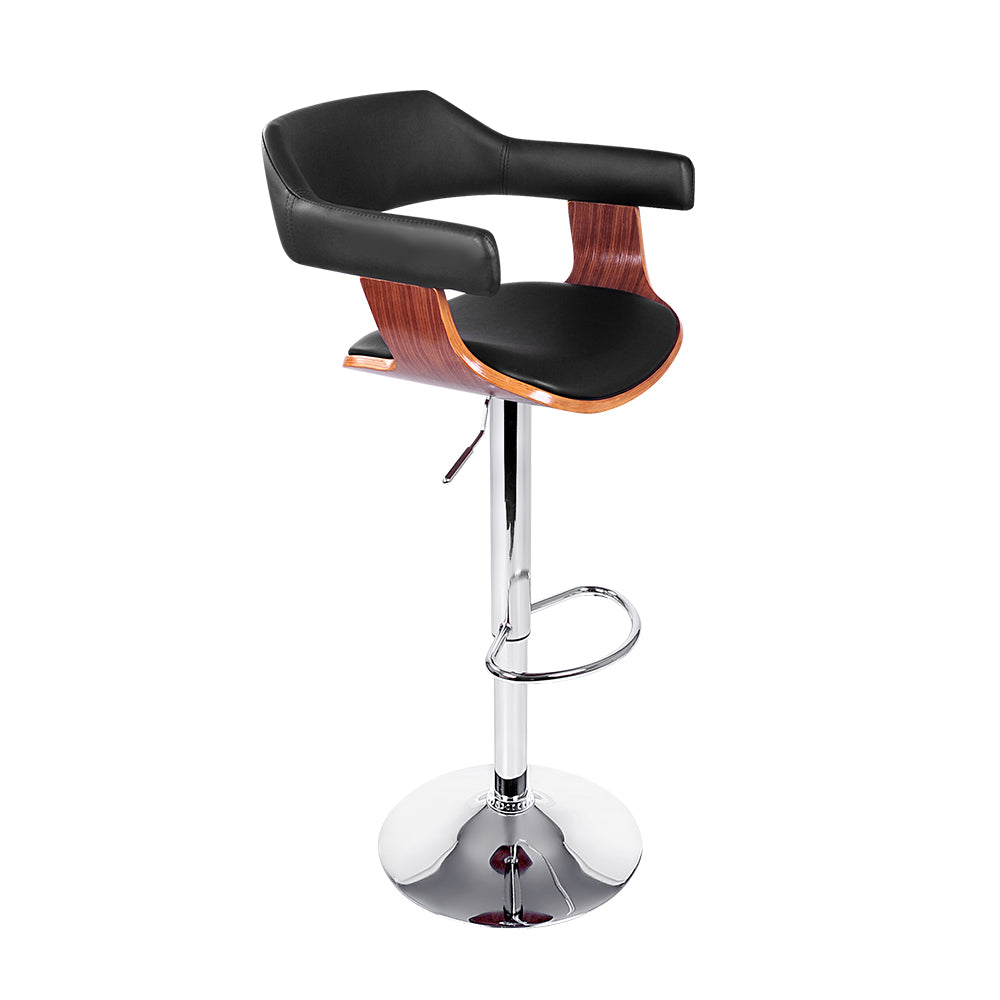 Artiss Wooden Bar Stool featuring a black PU leather seat and elegant wooden structure with a chrome gas lift base.