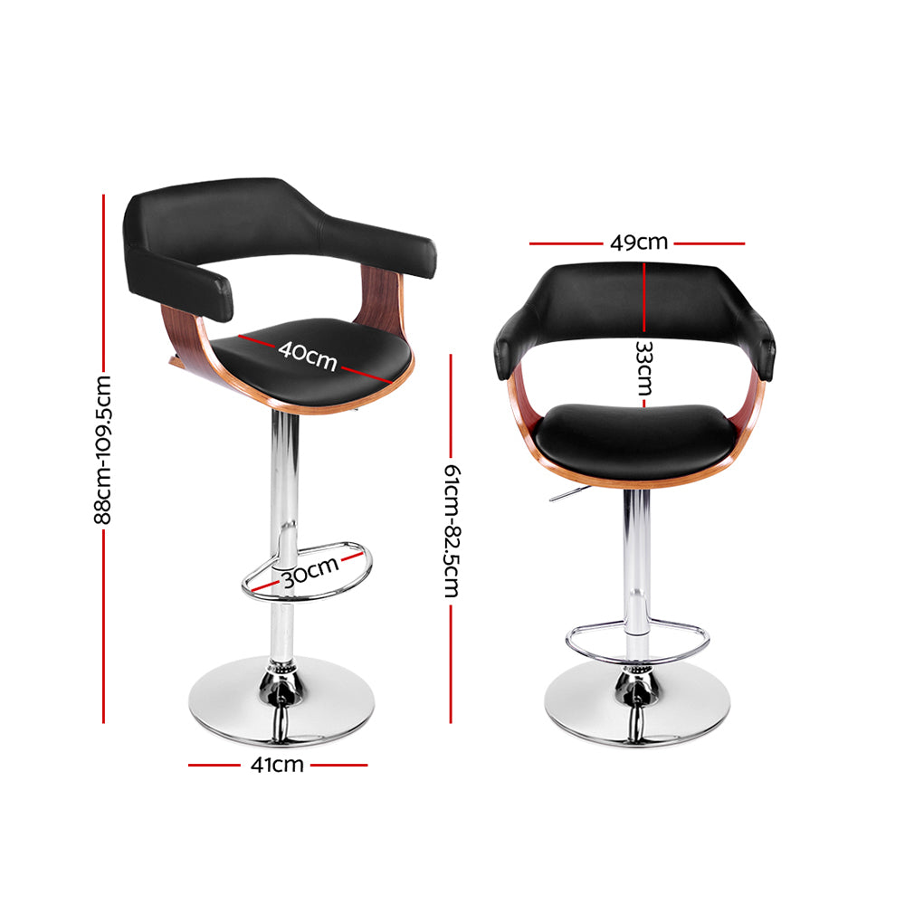 Artiss Wooden Bar Stool featuring a black PU leather seat and elegant wooden structure with a chrome gas lift base.