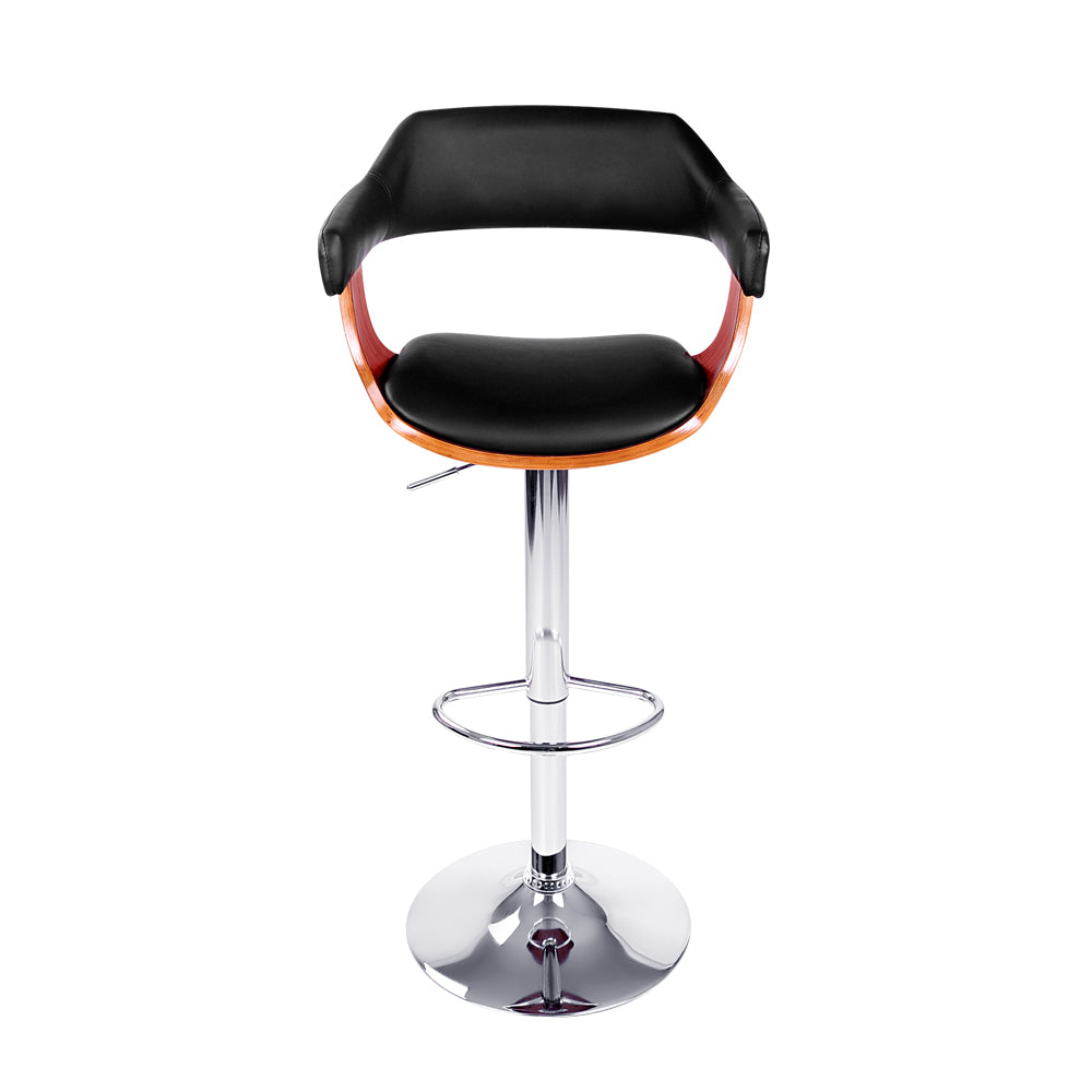 Artiss Wooden Bar Stool featuring a black PU leather seat and elegant wooden structure with a chrome gas lift base.