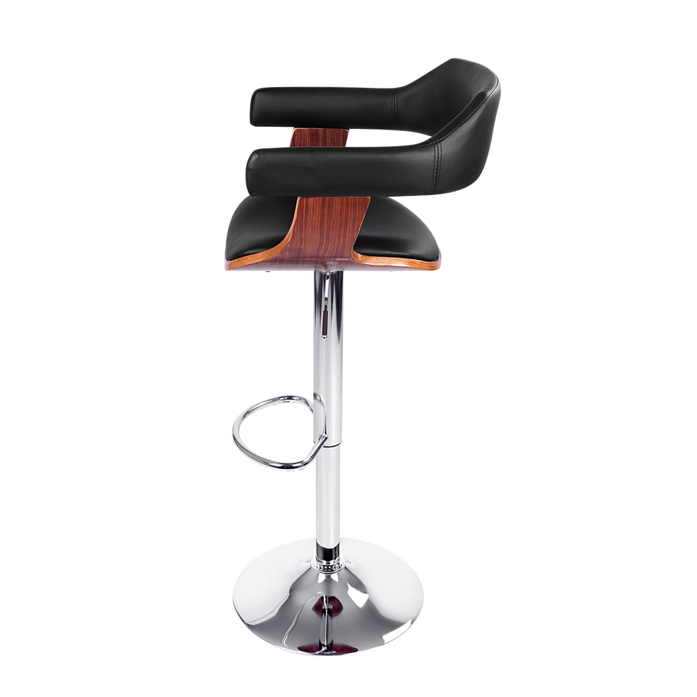 Artiss Wooden Bar Stool featuring a black PU leather seat and elegant wooden structure with a chrome gas lift base.