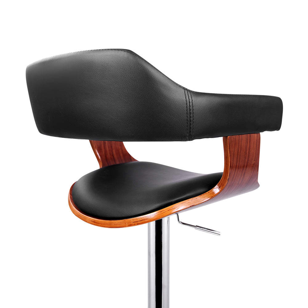 Artiss Wooden Bar Stool featuring a black PU leather seat and elegant wooden structure with a chrome gas lift base.