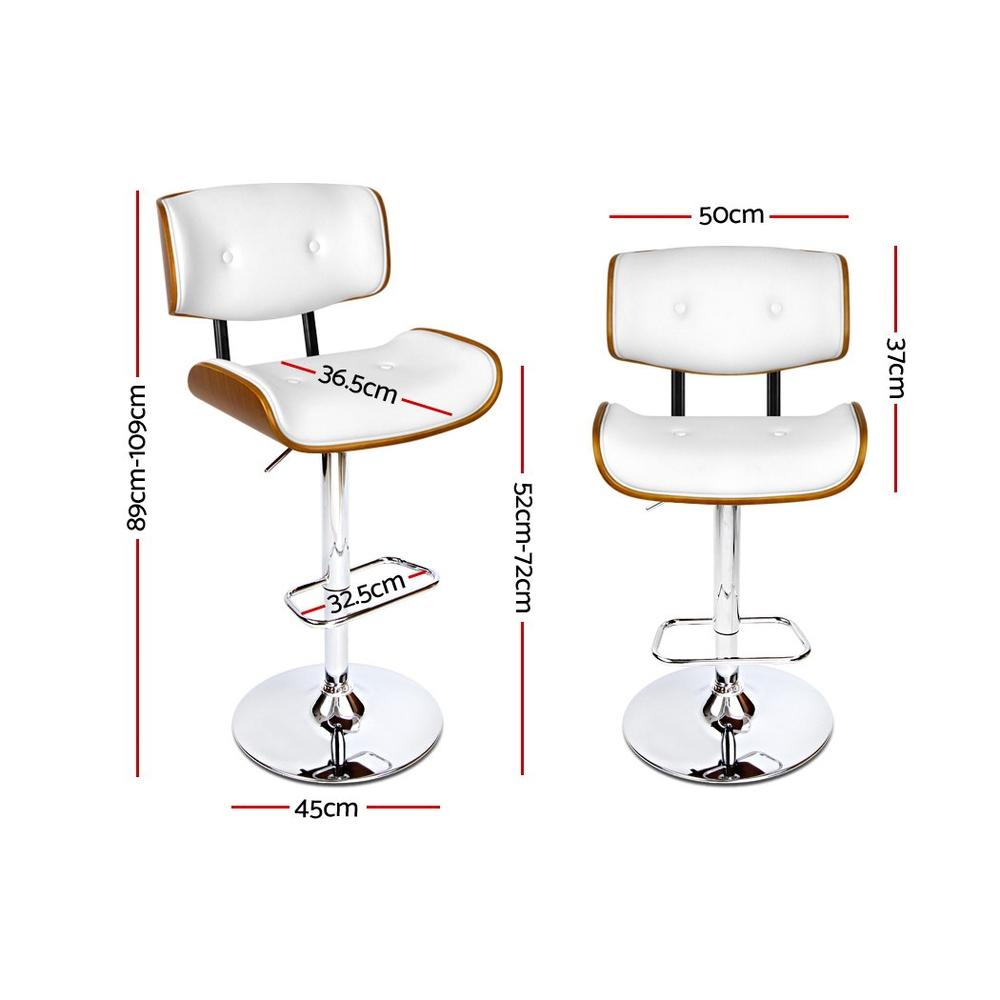 Artiss Wooden Gas Lift Bar Stool featuring a white PU leather seat and a chrome base, showcasing its elegant design and sturdy construction.