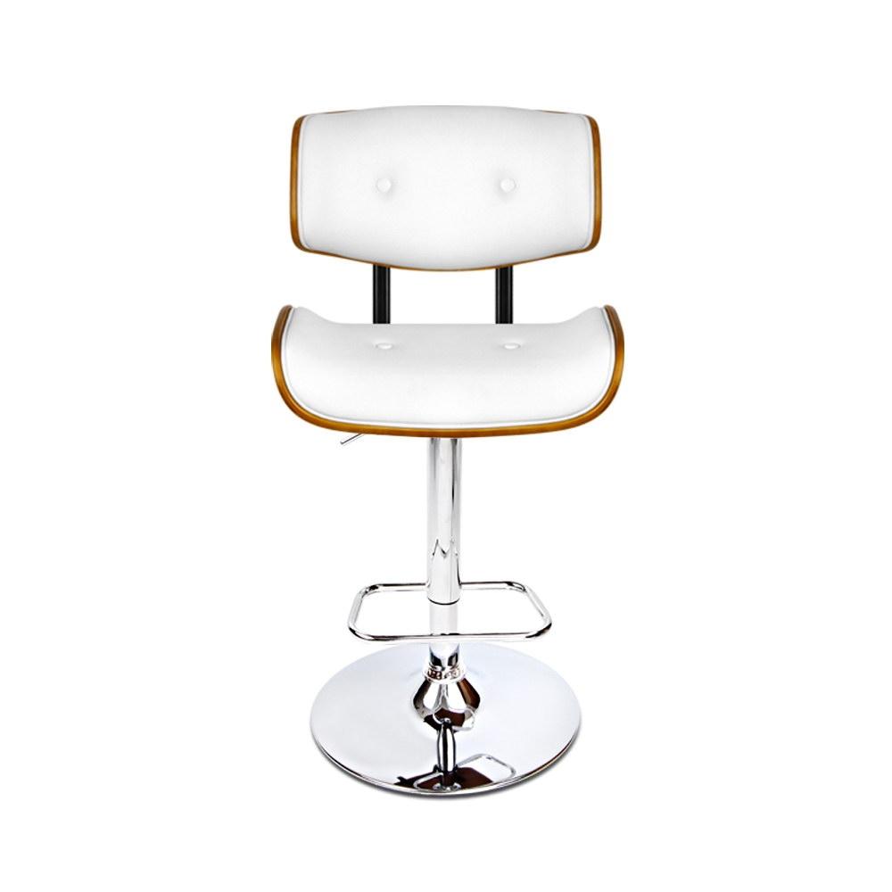 Artiss Wooden Gas Lift Bar Stool featuring a white PU leather seat and a chrome base, showcasing its elegant design and sturdy construction.