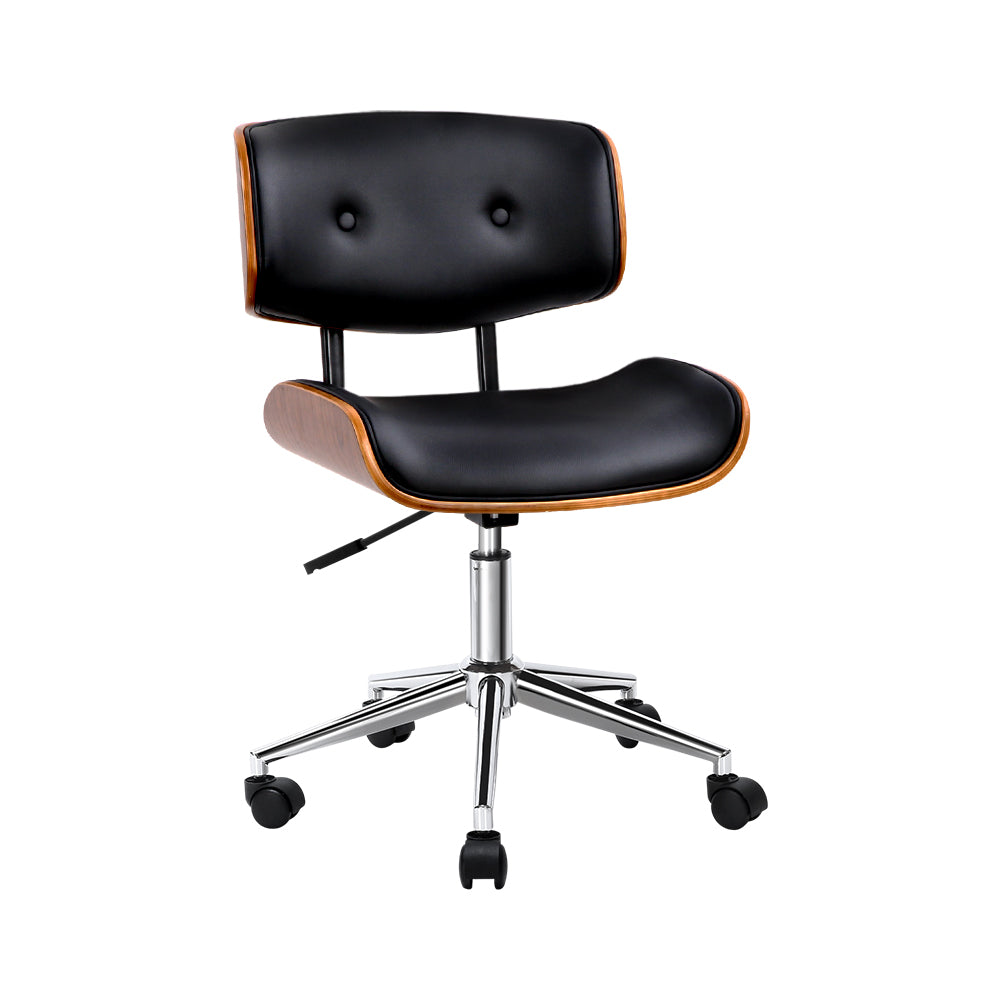 Artiss Wooden Office Chair featuring black PU leather upholstery and a stylish wooden frame, designed for comfort and elegance in any workspace.