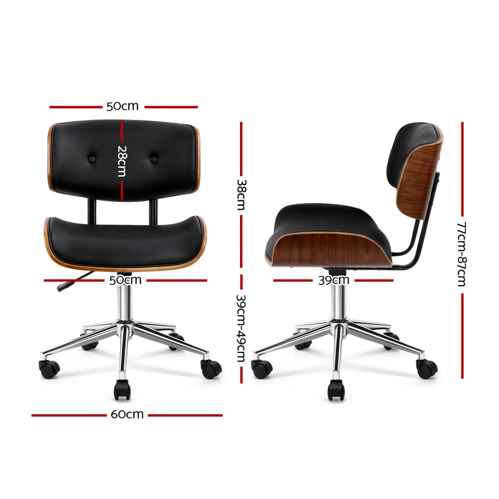 Artiss Wooden Office Chair featuring black PU leather upholstery and a stylish wooden frame, designed for comfort and elegance in any workspace.