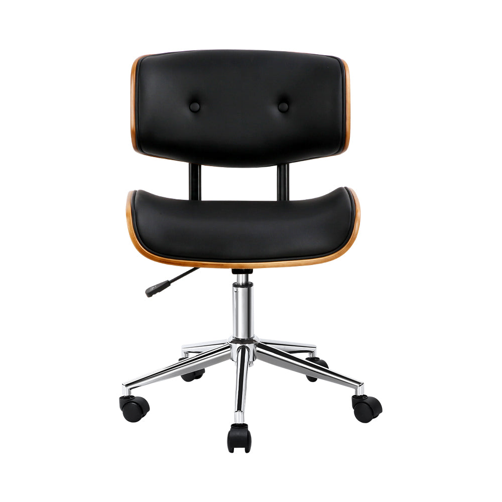 Artiss Wooden Office Chair featuring black PU leather upholstery and a stylish wooden frame, designed for comfort and elegance in any workspace.