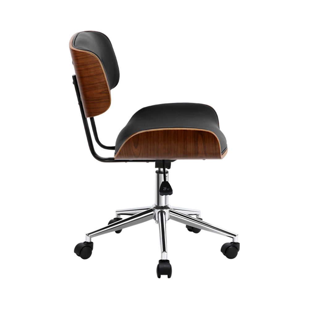 Artiss Wooden Office Chair featuring black PU leather upholstery and a stylish wooden frame, designed for comfort and elegance in any workspace.