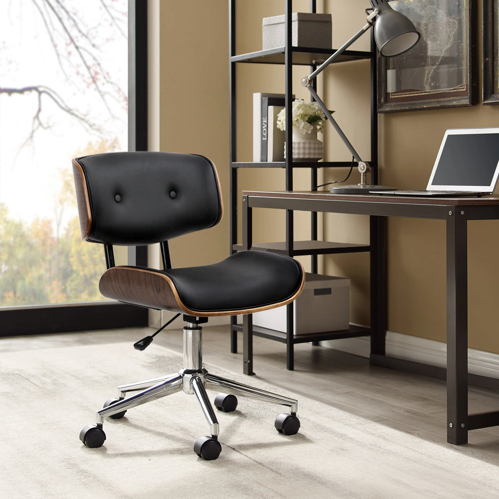 Artiss Wooden Office Chair featuring black PU leather upholstery and a stylish wooden frame, designed for comfort and elegance in any workspace.