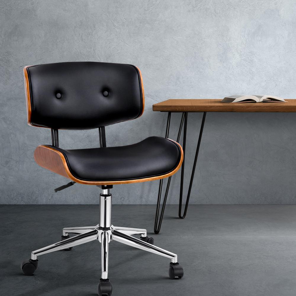 Artiss Wooden Office Chair featuring a black PU leather seat and a stylish wooden frame, designed for comfort and elegance in any workspace.