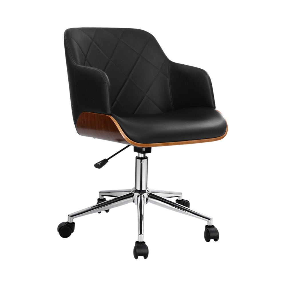 Artiss Wooden Office Chair featuring a stylish wooden frame, premium PU leather upholstery, and a chrome base with castor wheels.