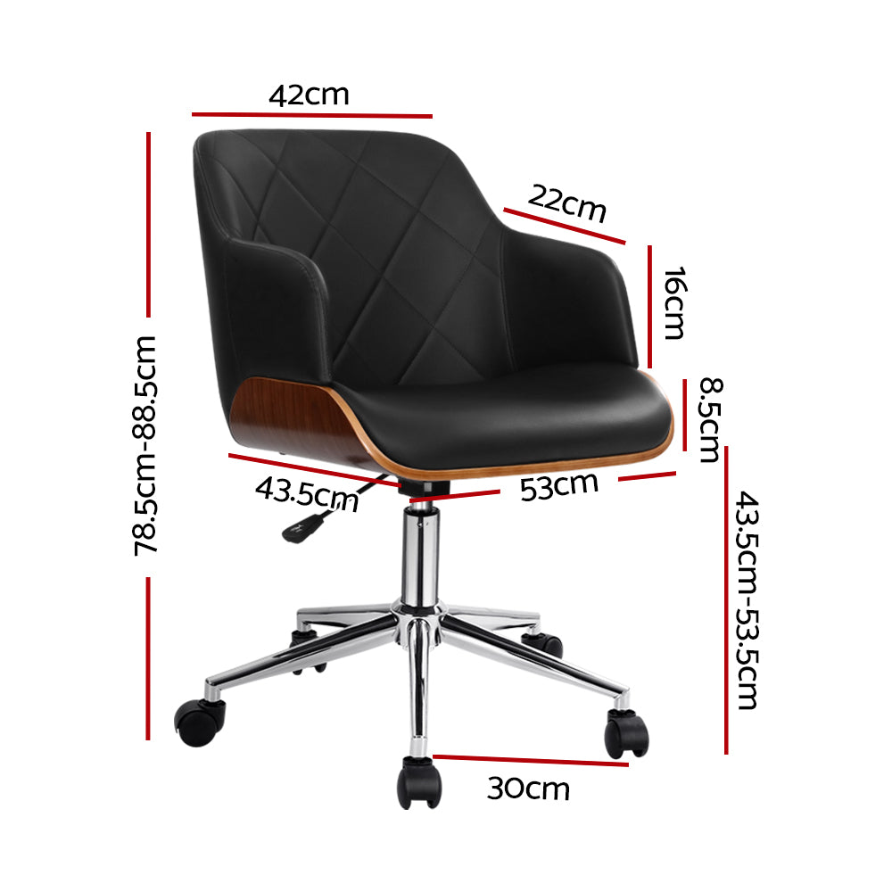 Artiss Wooden Office Chair featuring a stylish wooden frame, premium PU leather upholstery, and a chrome base with castor wheels.