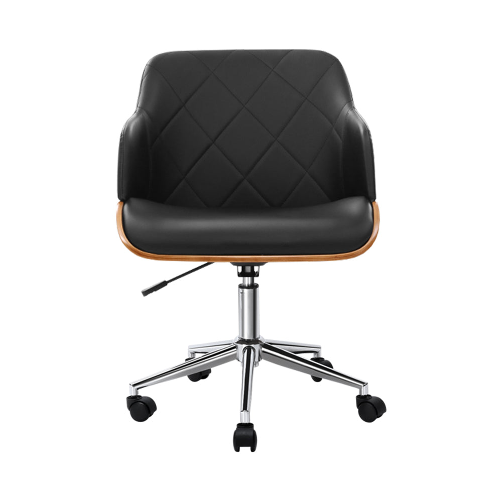 Artiss Wooden Office Chair featuring a stylish wooden frame, premium PU leather upholstery, and a chrome base with castor wheels.