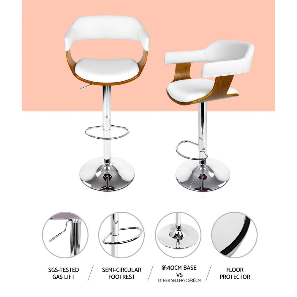 Artiss Wooden PU Leather Bar Stool featuring a white padded seat and chrome base, designed for modern kitchens and bars.