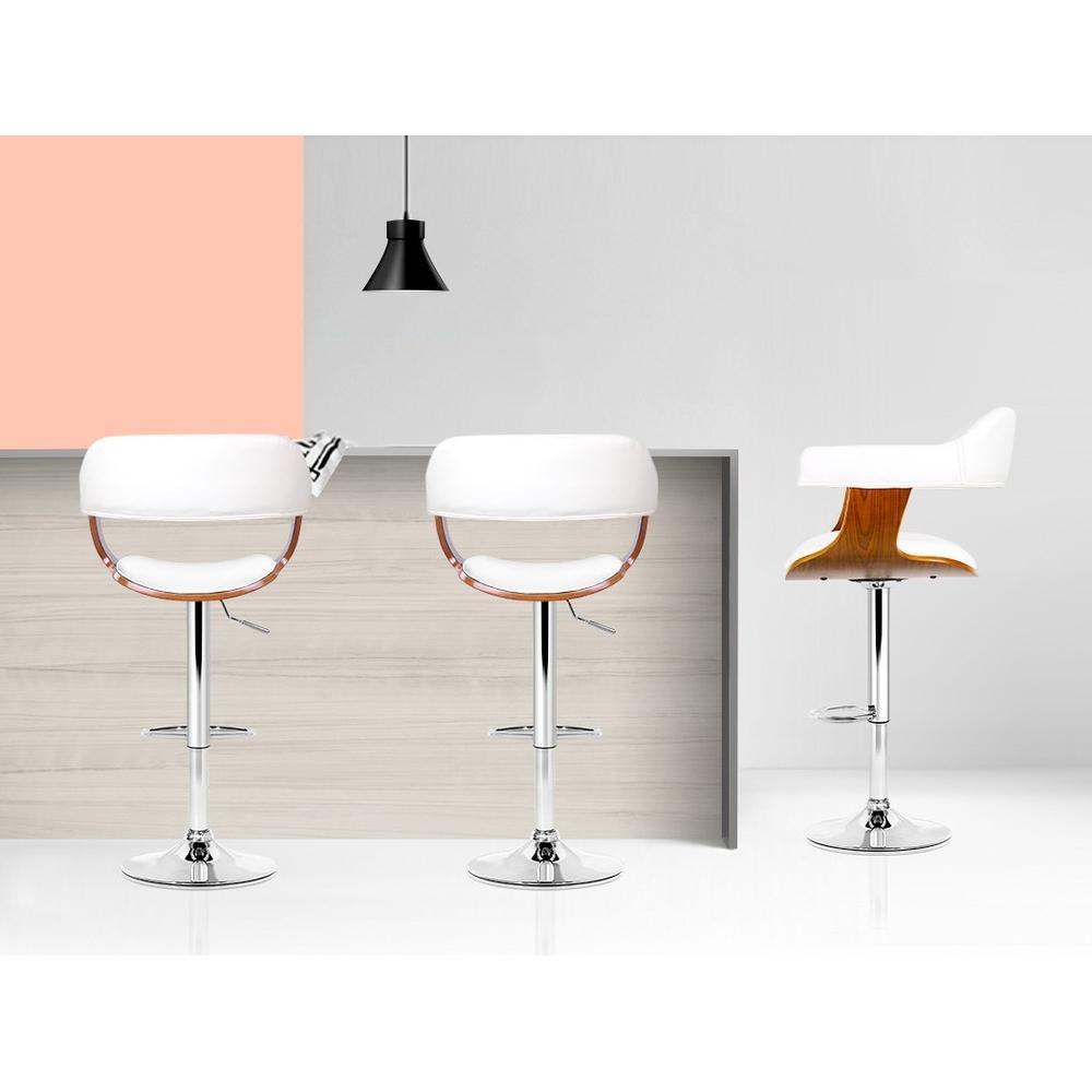 Artiss Wooden PU Leather Bar Stool featuring a white padded seat and chrome base, designed for modern kitchens and bars.