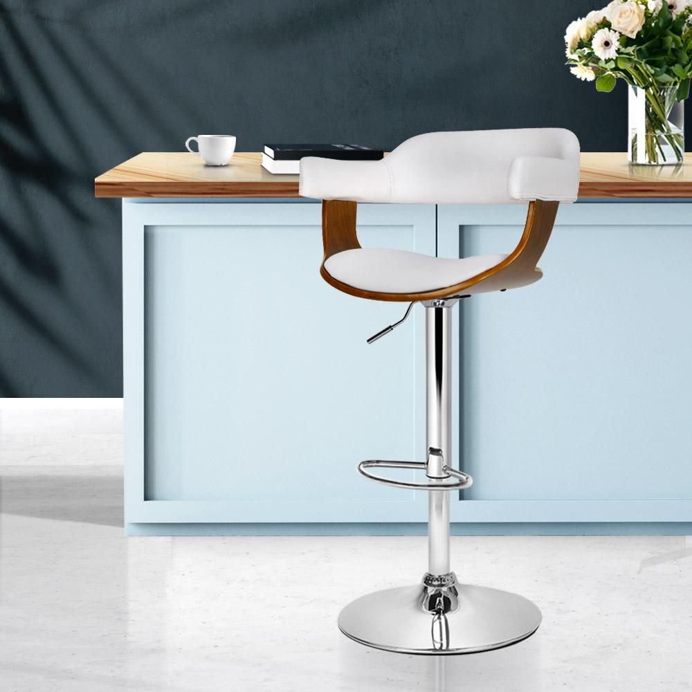 Artiss Wooden PU Leather Bar Stool featuring a white padded seat and chrome base, designed for modern kitchens and bars.