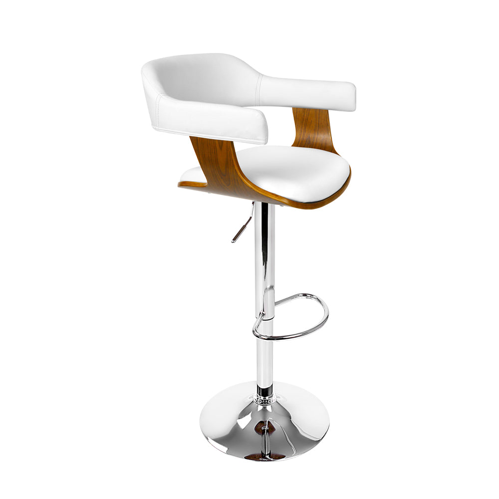 Artiss Wooden PU Leather Bar Stool in white with chrome accents, featuring a padded seat and adjustable height.