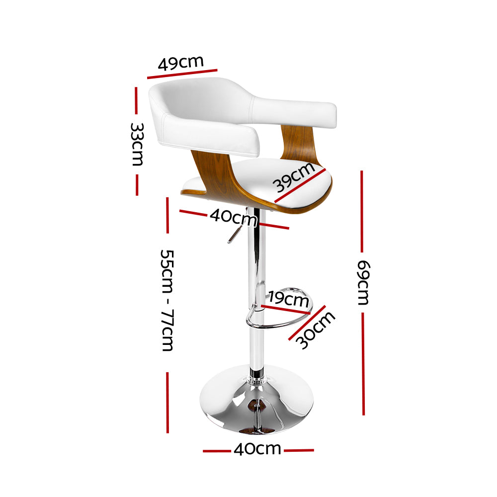 Artiss Wooden PU Leather Bar Stool in white with chrome accents, featuring a padded seat and adjustable height.