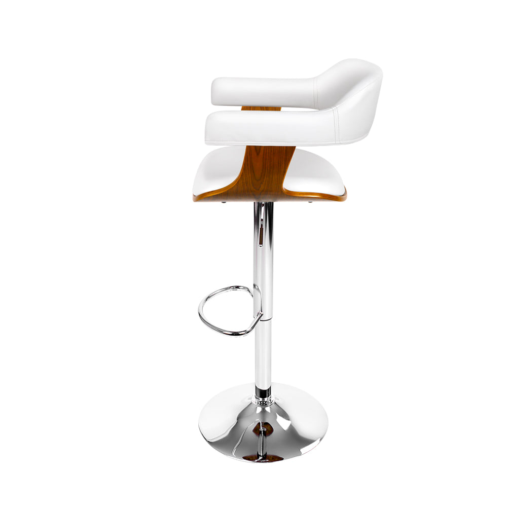 Artiss Wooden PU Leather Bar Stool in white with chrome accents, featuring a padded seat and adjustable height.