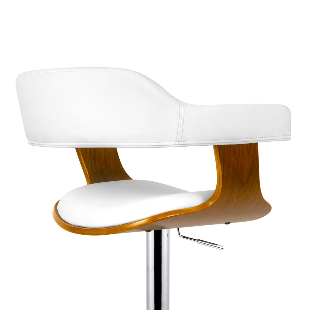 Artiss Wooden PU Leather Bar Stool in white with chrome accents, featuring a padded seat and adjustable height.